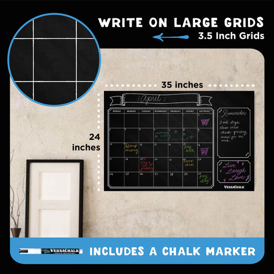 VersaChalk Dry Erase Chalkboard Wall Calendar, 24 x 36 Inches