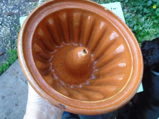 Ceramic Kugelhopf Bundt Pan Cake Mold, Vintage French Pottery Baking Mould