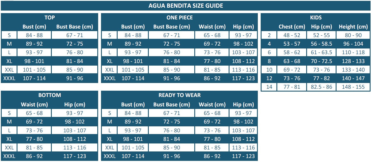 Agua Bendita Size Guide