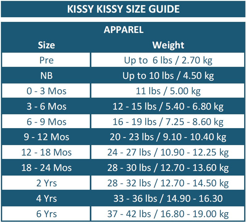 Kissy Kissy Size Guide