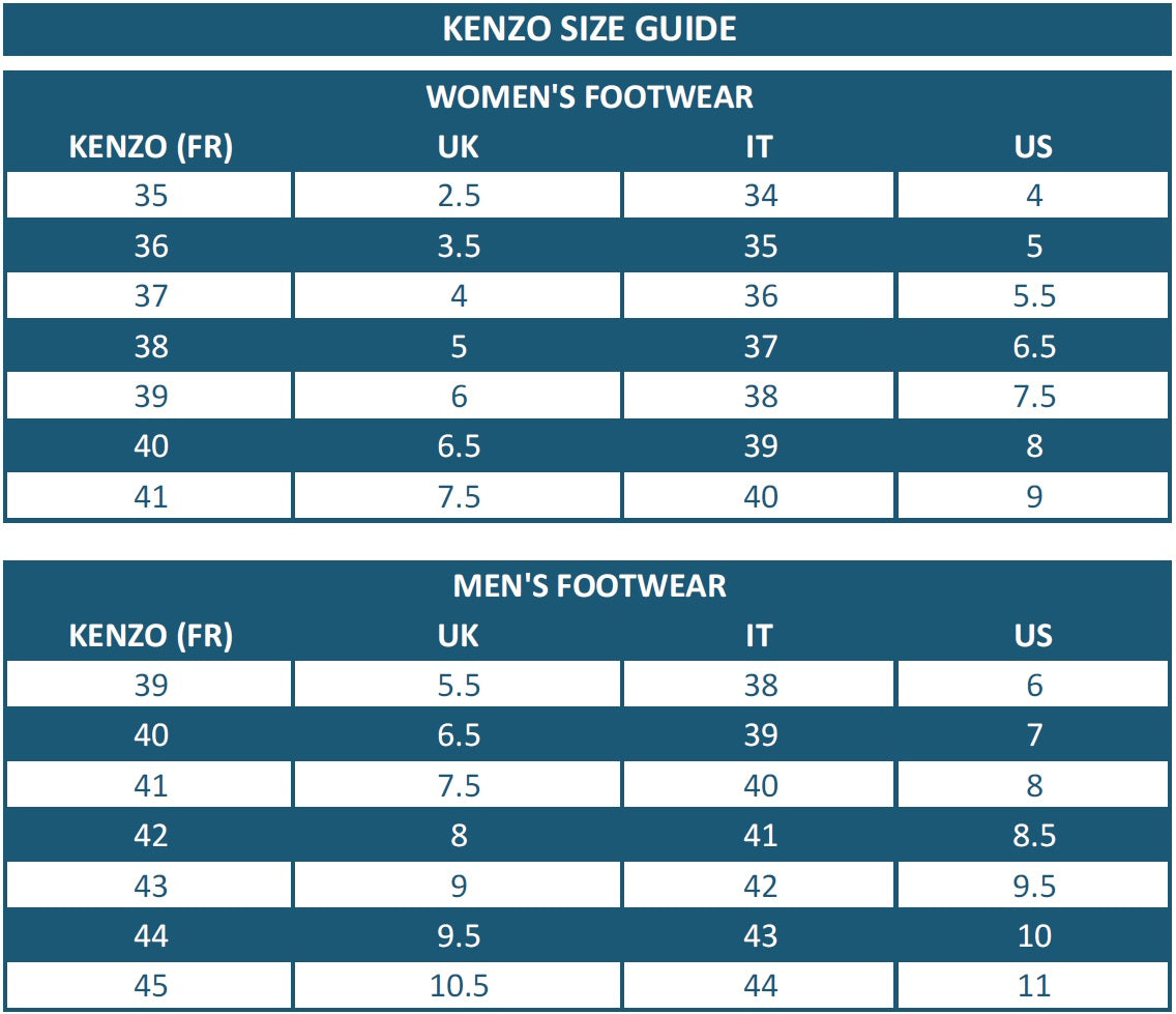 Kenzo Size Guide