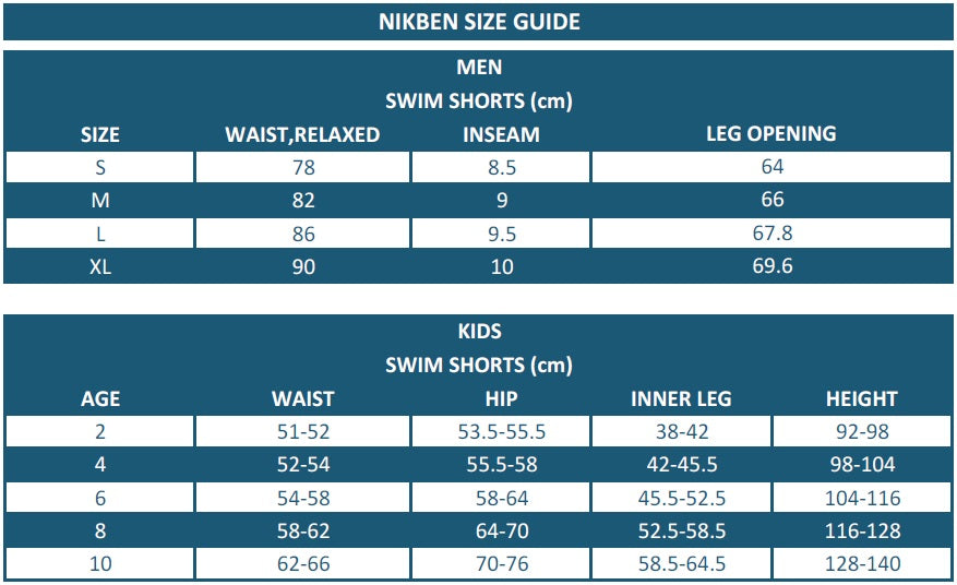 Nikben Size Guide
