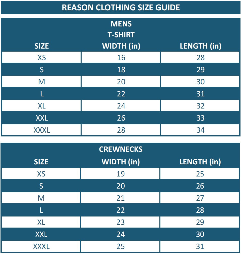 Reason Clothing Size Guide