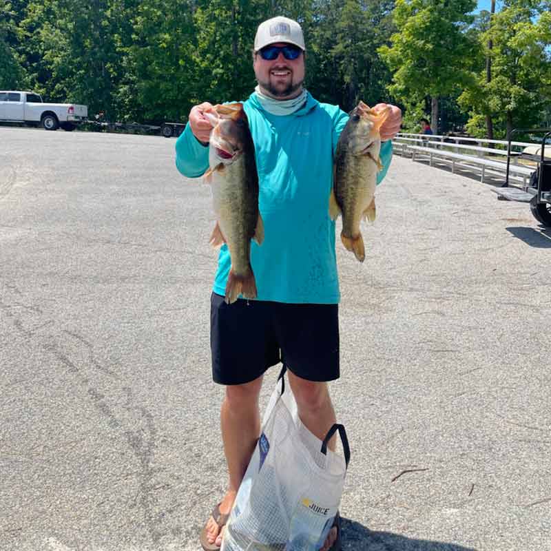 Josh Rockefeller with a couple of Clarks Hill fish caught shallow