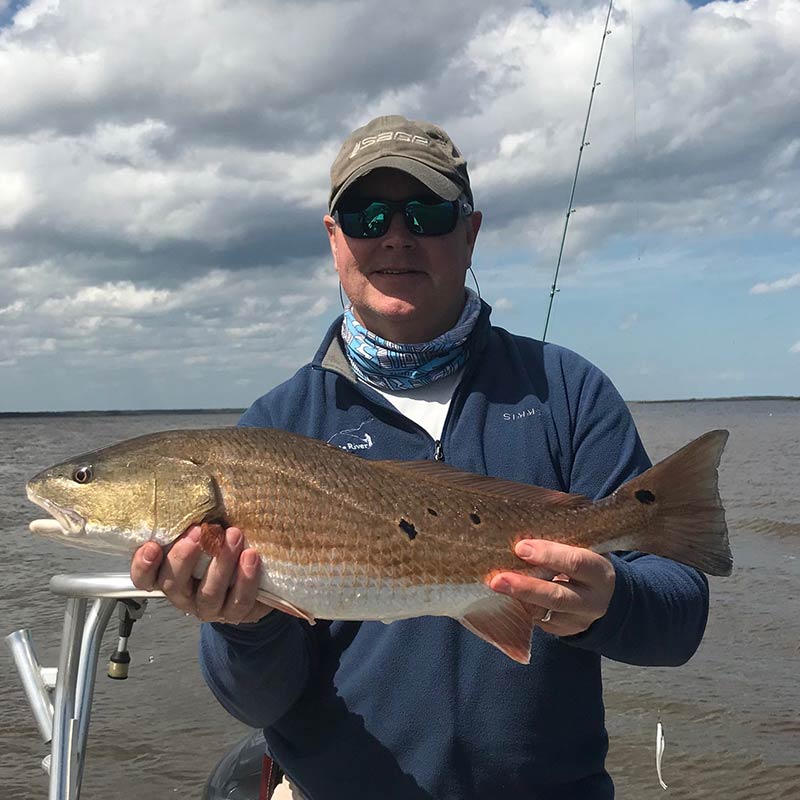 A beautiful copper redfish caught with Captain Fred Rourk