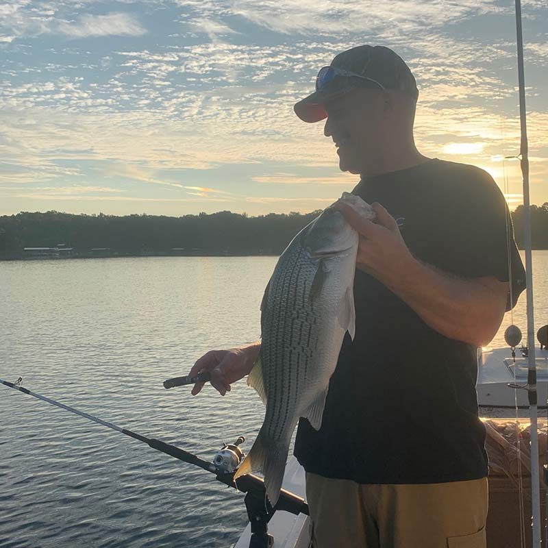 A nice hybrid caught at dusk with Guide Chip Hamilton