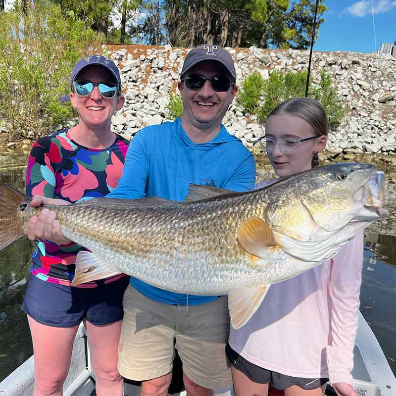 A giant lagoon redfish caught with Captain Trent Malphrus