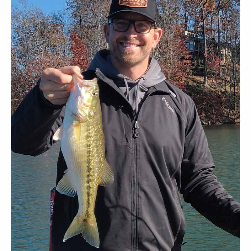 A spotted bass caught in 50 feet last week with Guide Charles Townson