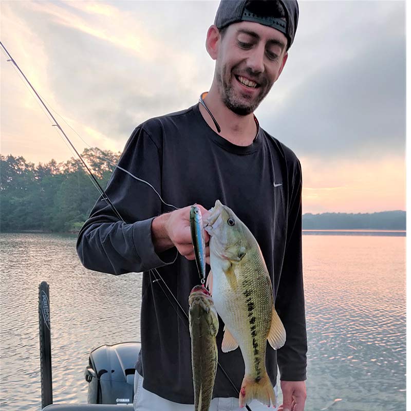 Two bass caught on one lure yesterday morning with Charles Townson! 