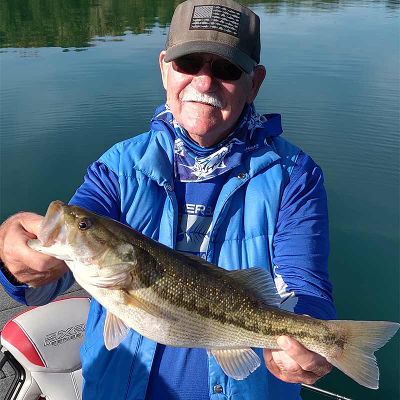 A nice spotted bass caught yesterday with Charles Townson on a small spoon in 49 feet