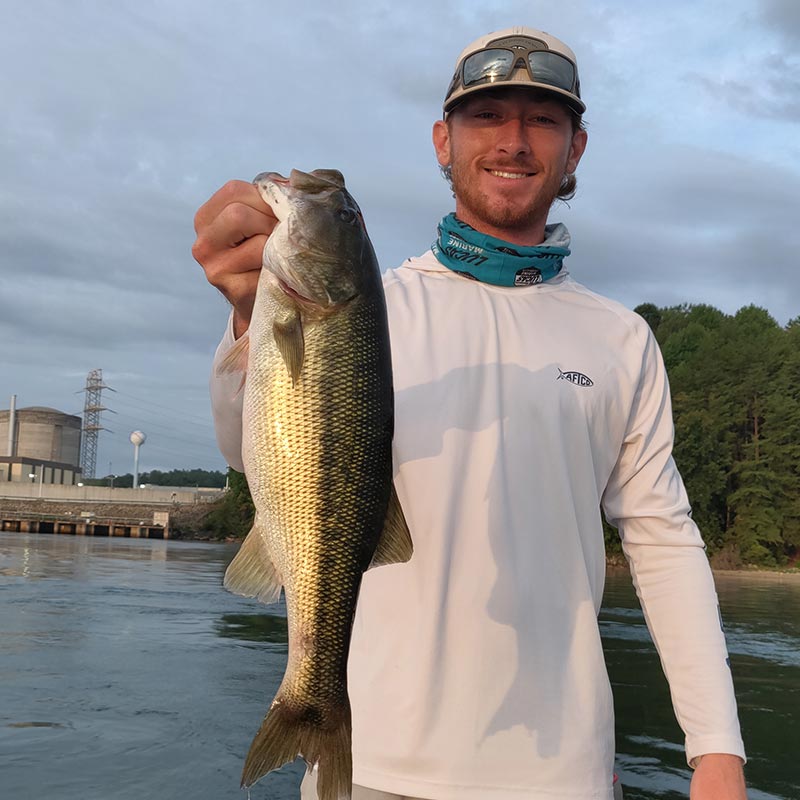 A nice bass caught on top with Charles Townson this week