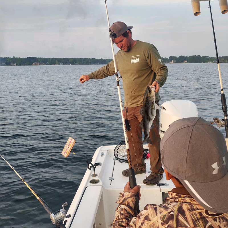 Captain Brad Taylor unhooks a planer board fish