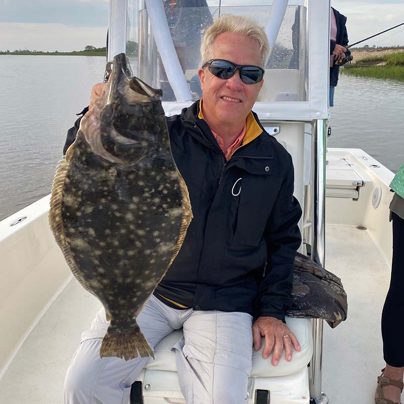 A big flounder caught this week with Captain Smiley Charters