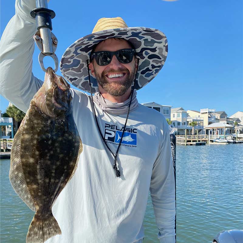 A nice flounder caught this week with Captain Smiley Fishing Charters