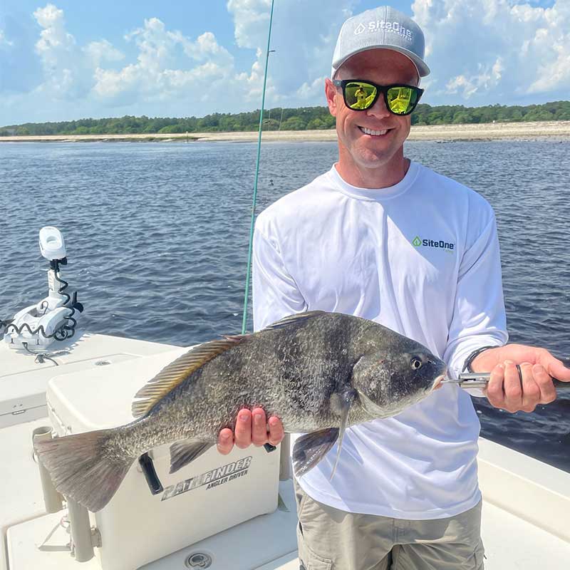 A nice black drum caught inshore with Captain Smiley Fishing Charters