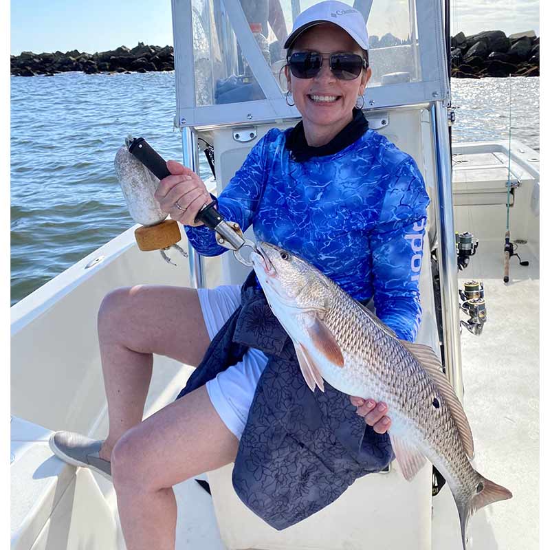 A nice redfish caught with Captain Smiley around the rocks