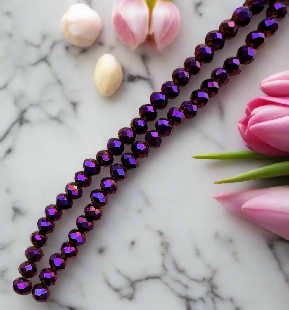 Purple Glass Iris Rondelle Bead Strand