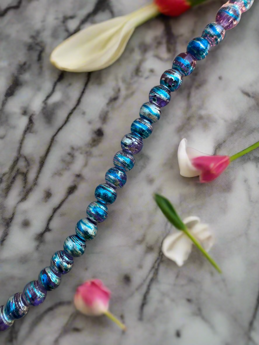 Purple & Blue Glass Round Bead Strand