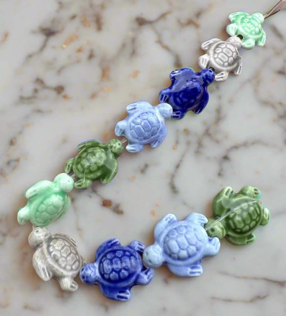 Adorable Glass Turtle Bead Strand