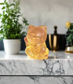 Mini Candy Fluorite Cat Carving - Gems & Minerals Rock