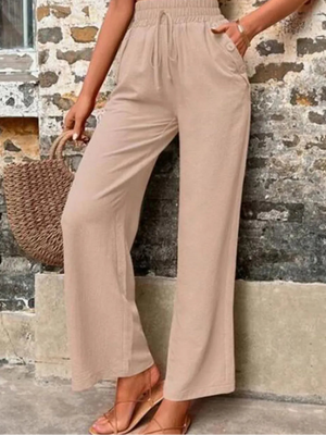 Tied High Waist Wide Leg Pants with Pockets - Catholic Dress Co.