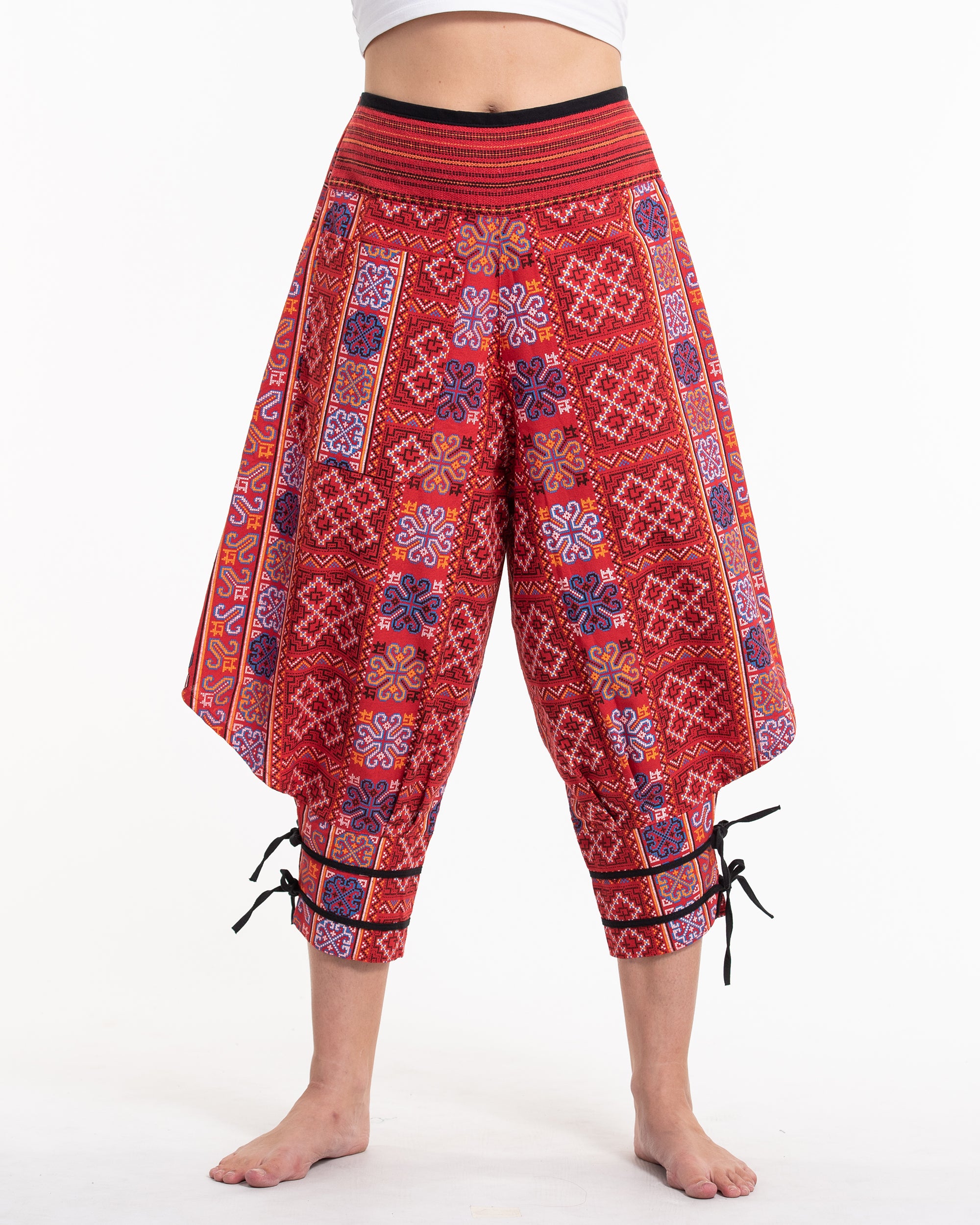 Cotton Harem Pants With Ankle Straps, Thai Yoga Pants, Elephant