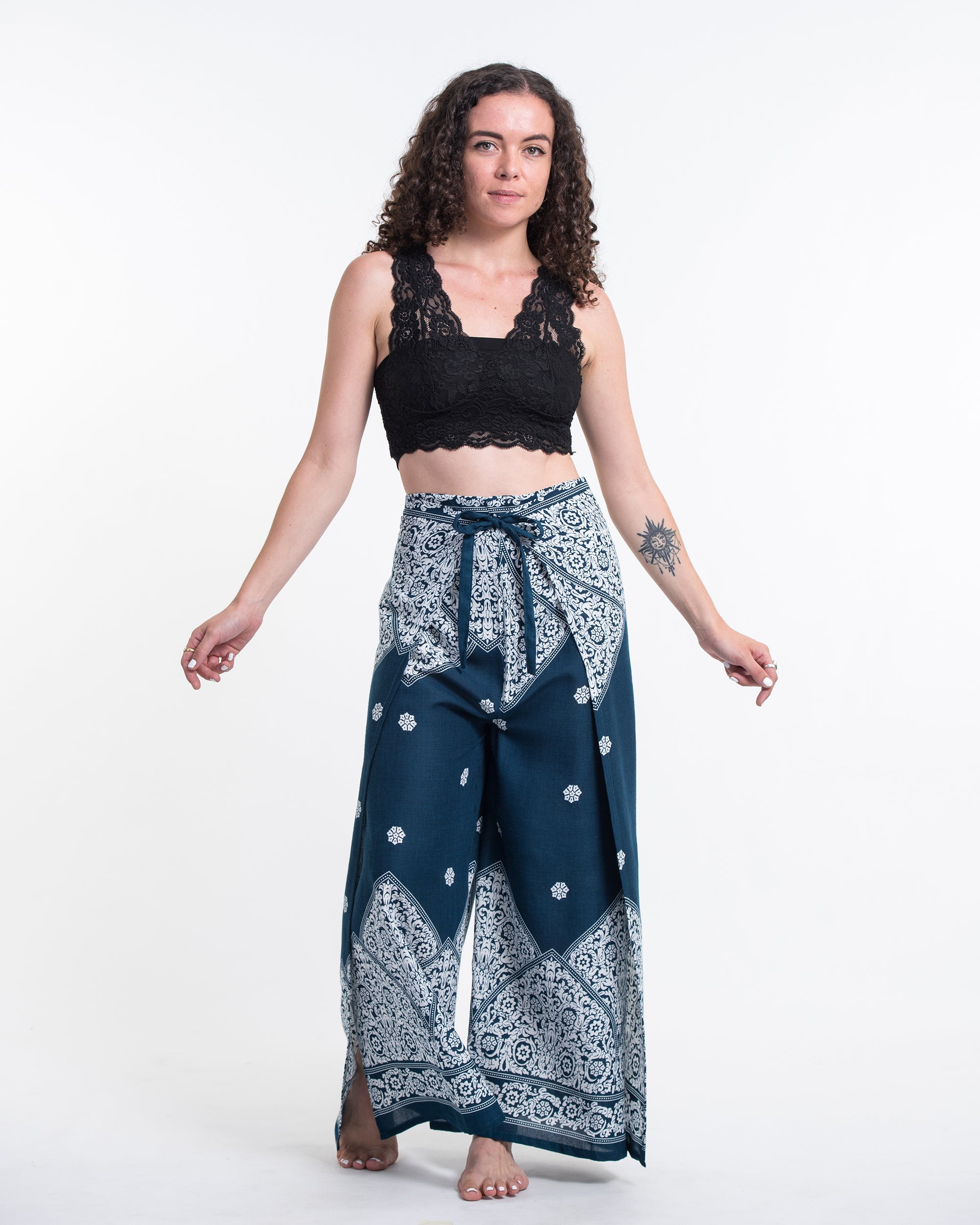 Solid Blue Palazzo Wrap Pants