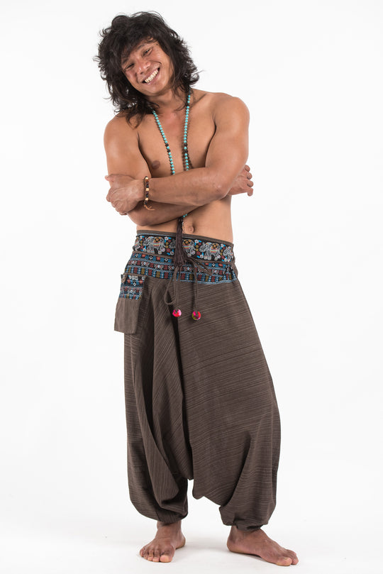 Mandala Mens Sarong with Elephants in Brown