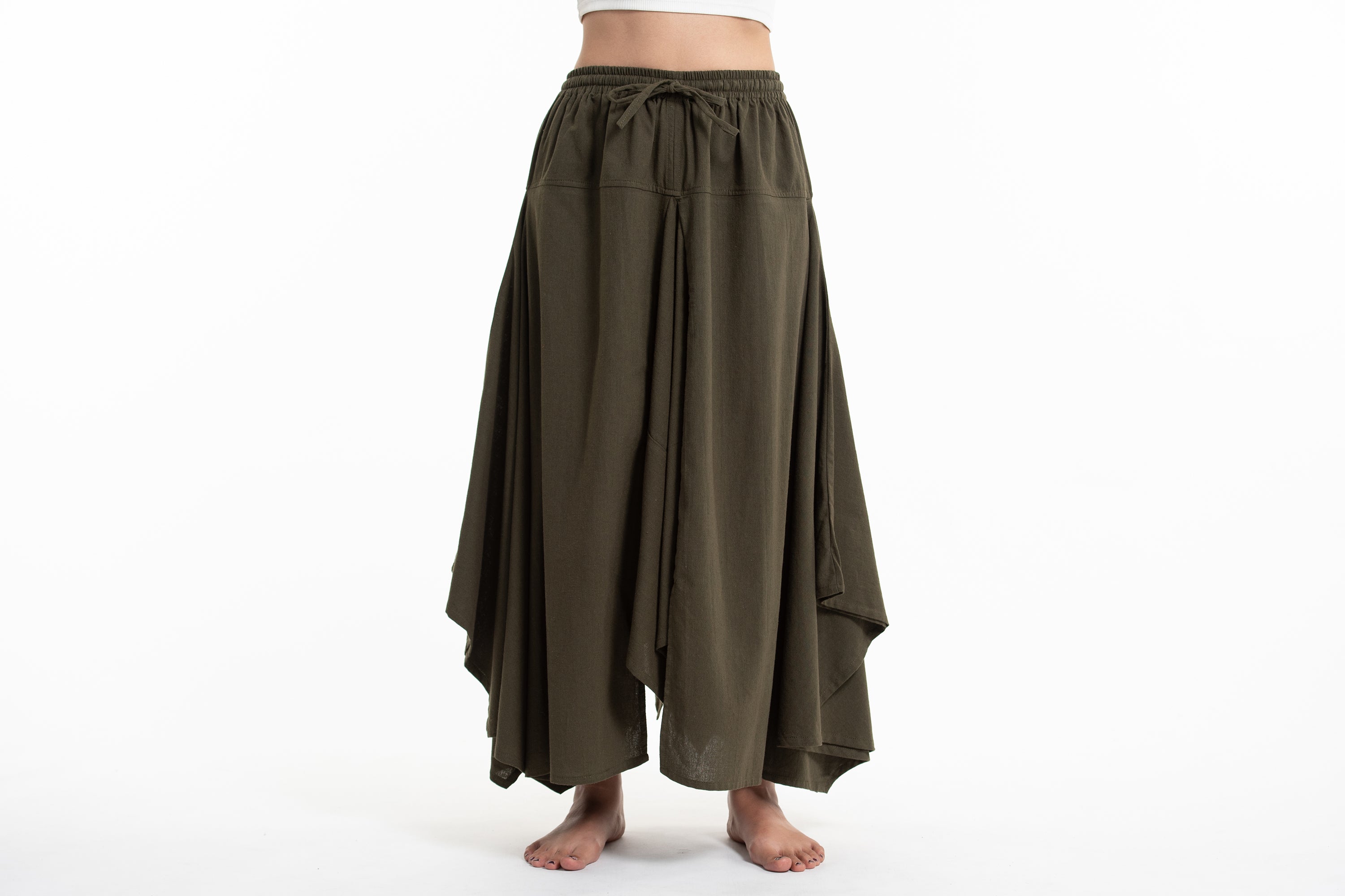 Thai Hill Tribe Fabric Women's Harem Pants with Ankle Straps in Beige