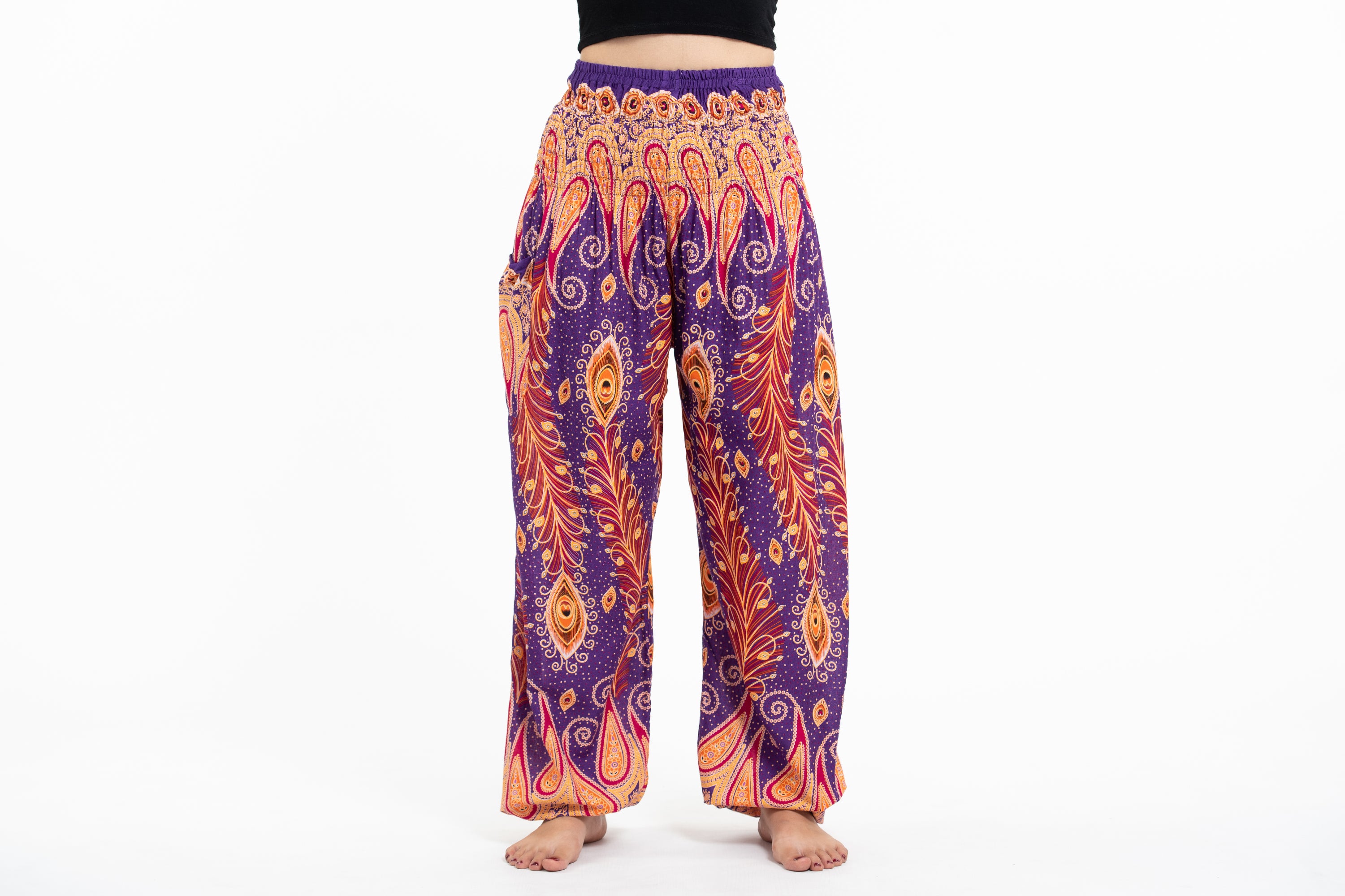 Peacock Paisley Women's Harem Pants in Purple