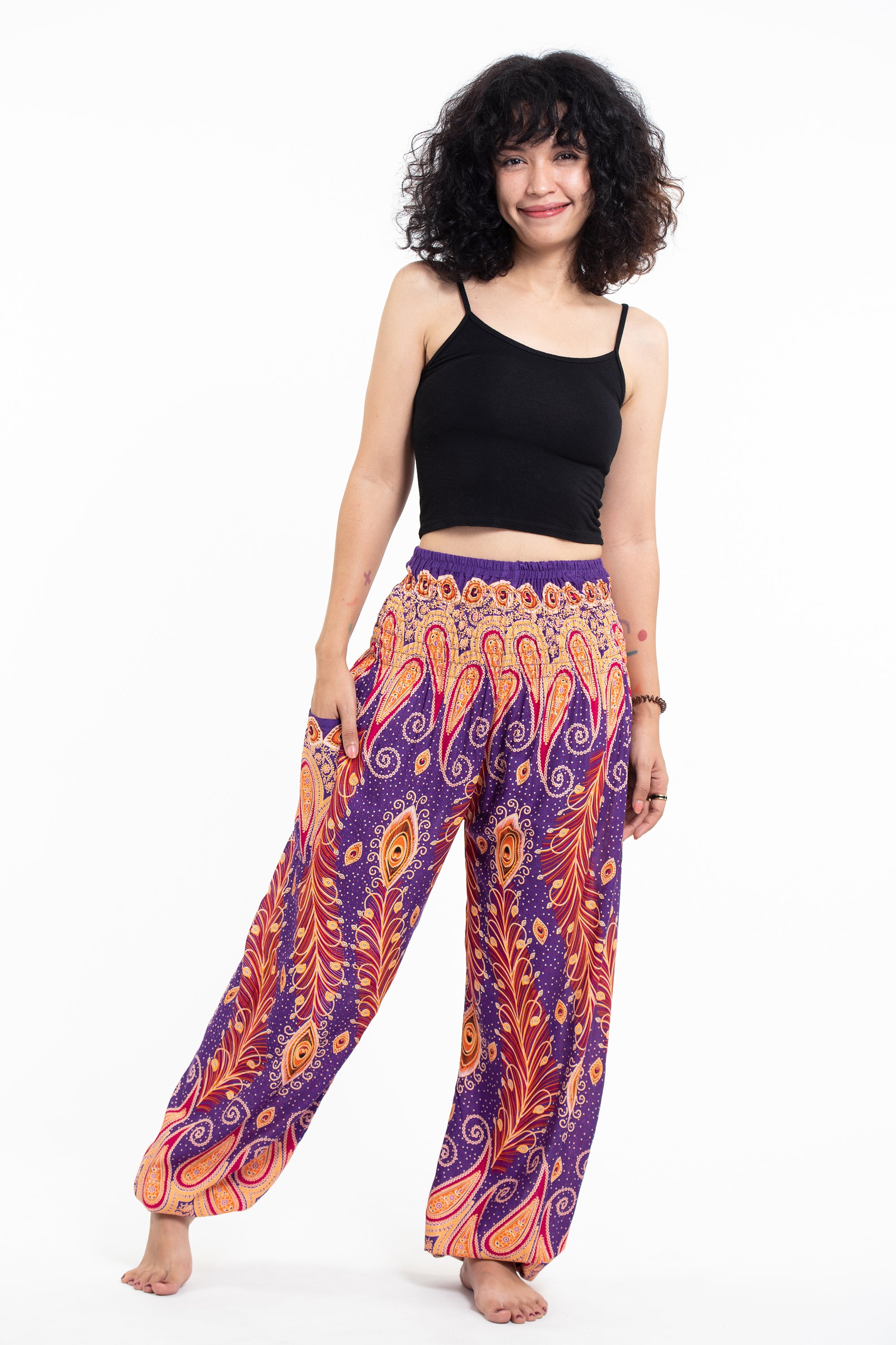 Peacock Paisley Women's Harem Pants in Purple