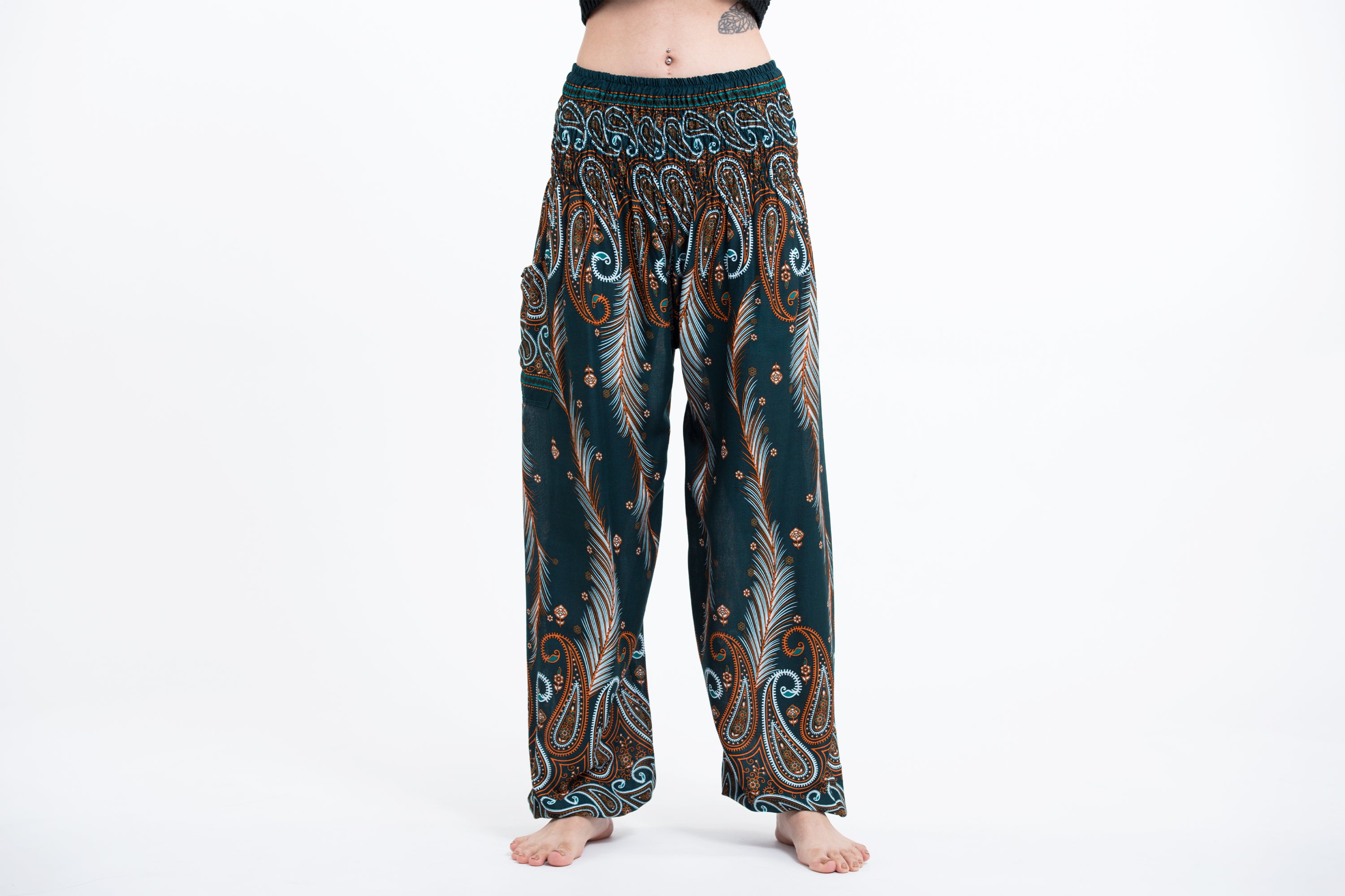 Solid Color Women's Harem Pants in Dark Green