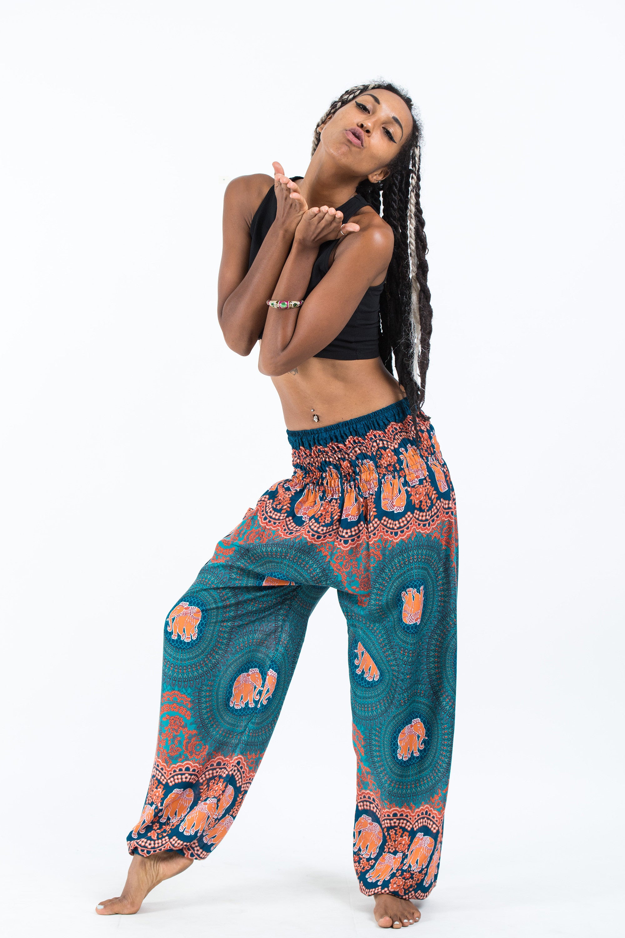 Blue Orange Tribal Low Cut Harem Pants - Lamsri Bohemian