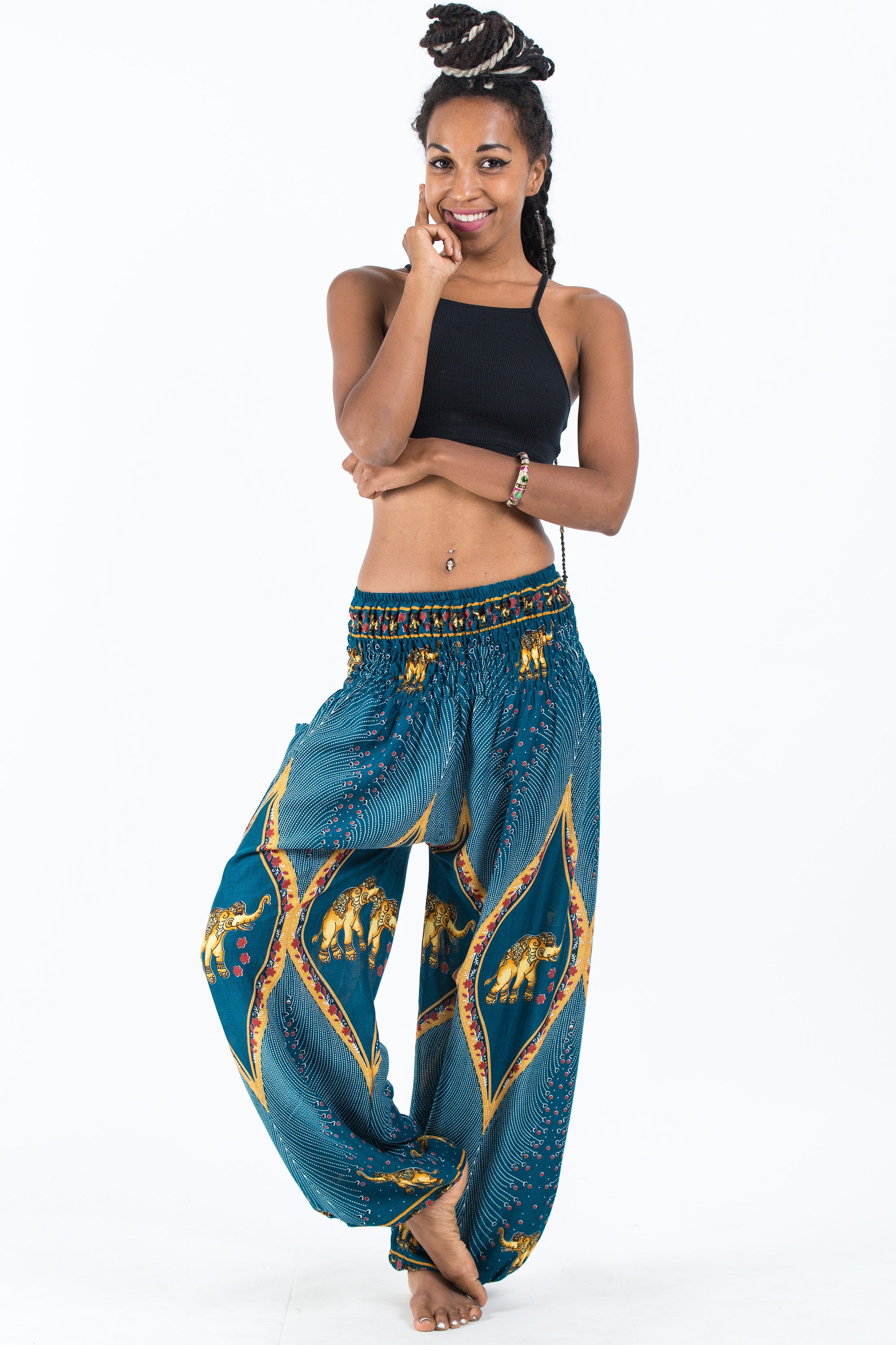 Peacock Elephant Women's Elephant Pants in Turquoise – Harem Pants