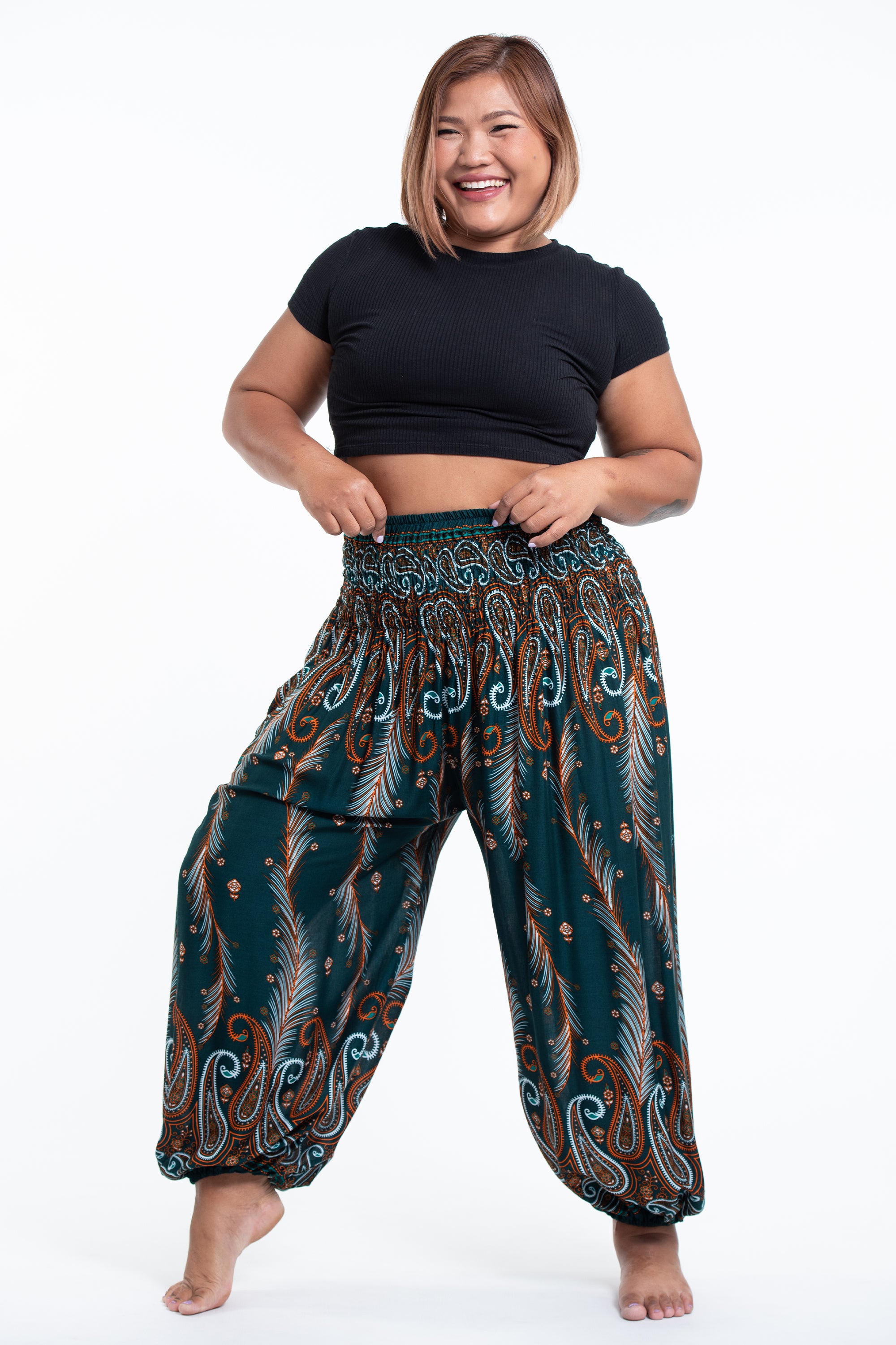 Solid Color Women's Tall Harem Pants in Dark Green
