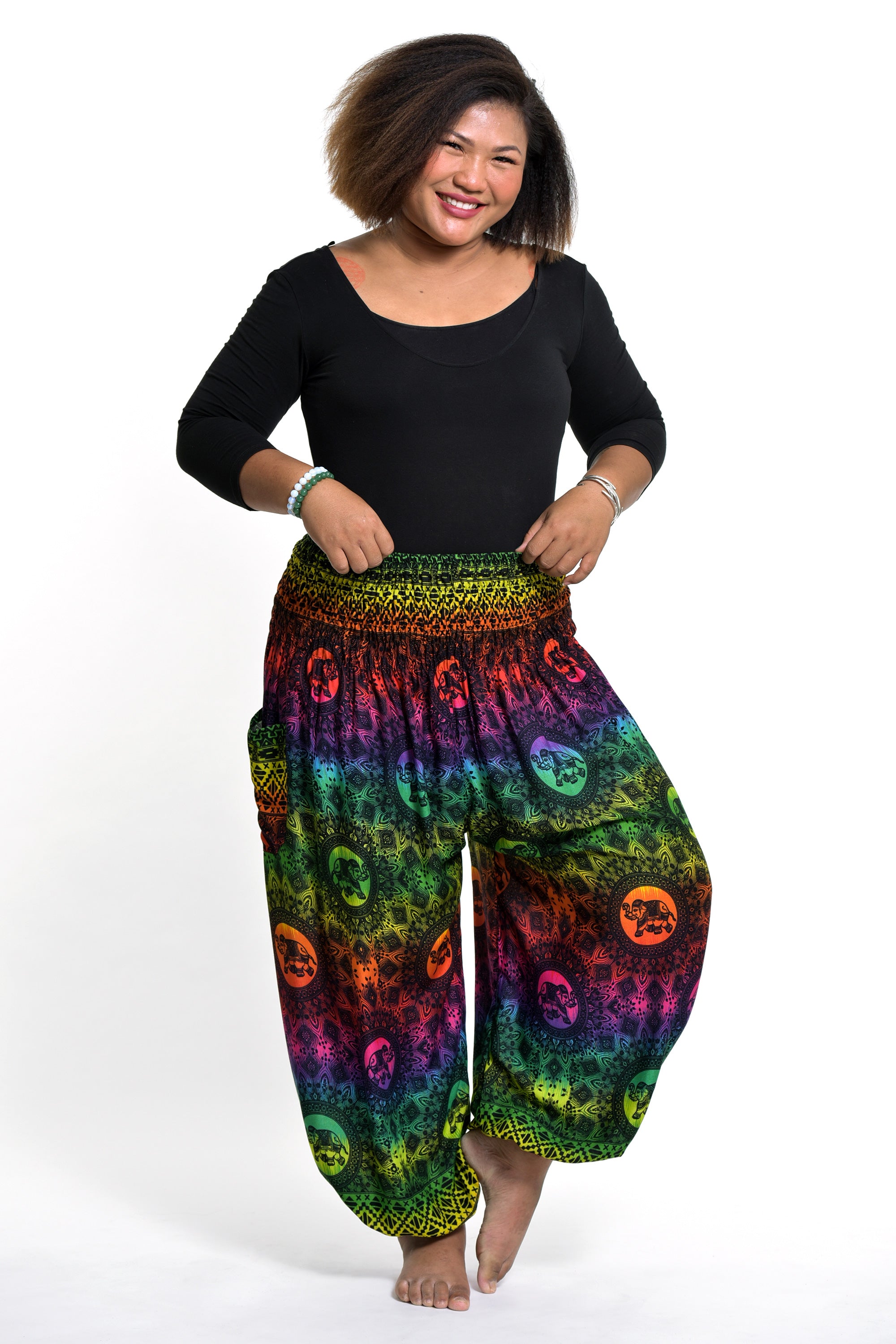 Plus Size Rainbow Elephant Women S Elephant Pants In Green Harem Pants   F GPHP39 Green 10 