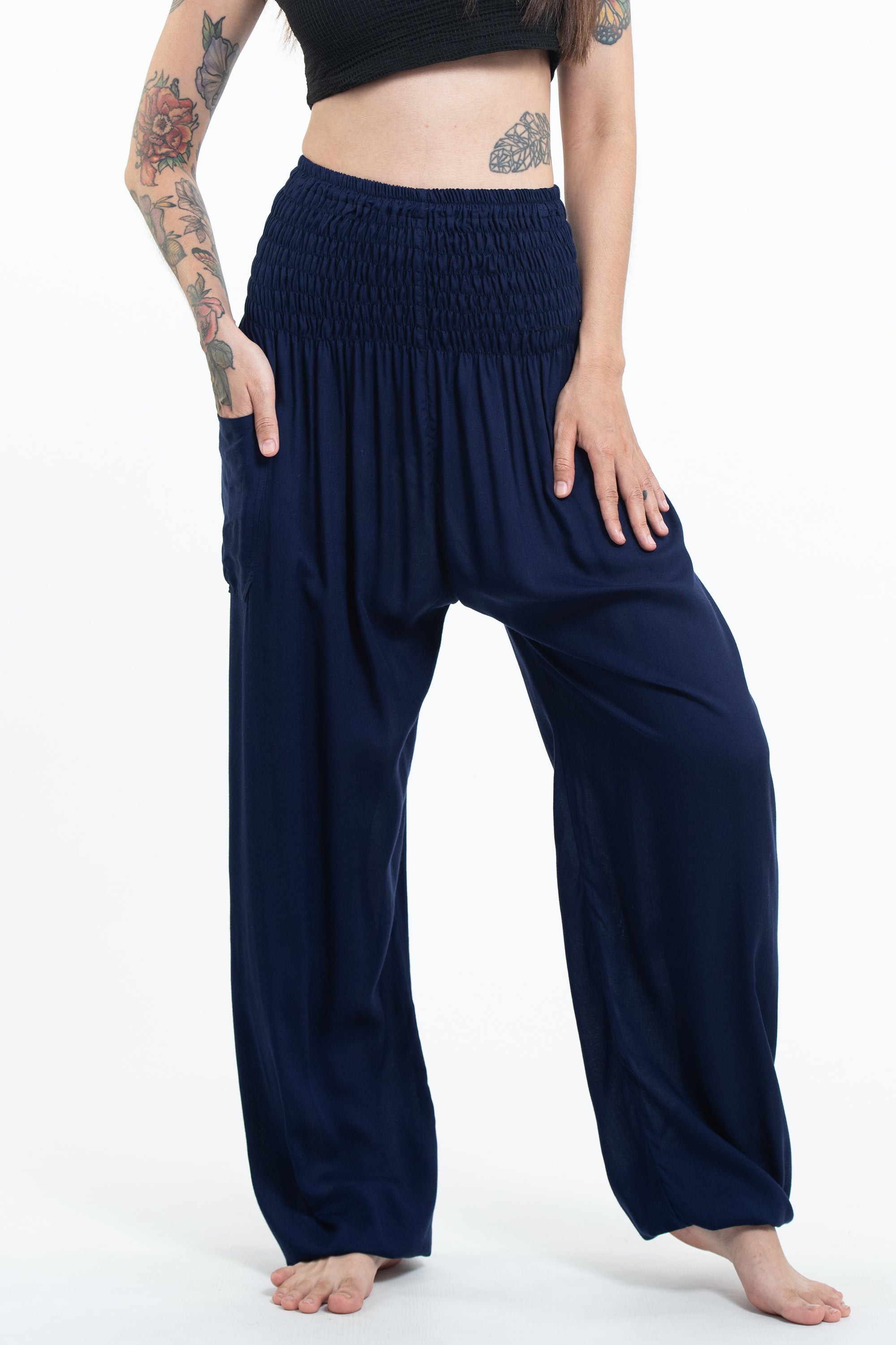 Solid Color Women's Tall Harem Pants in Blue