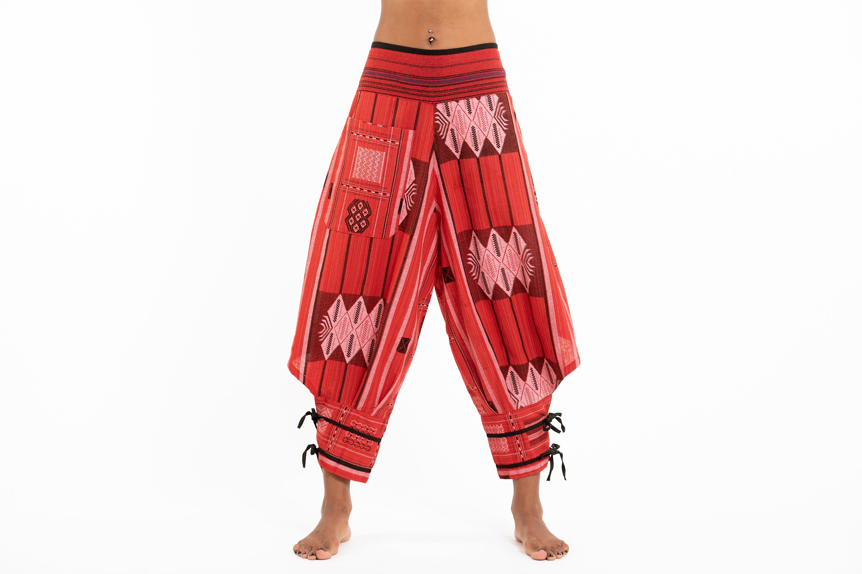 Women's Denim Super High Waist Side Split Wide Leg Pants and V Neck Crop  Top With Traditional Thai Hill Tribe Trim -  Canada