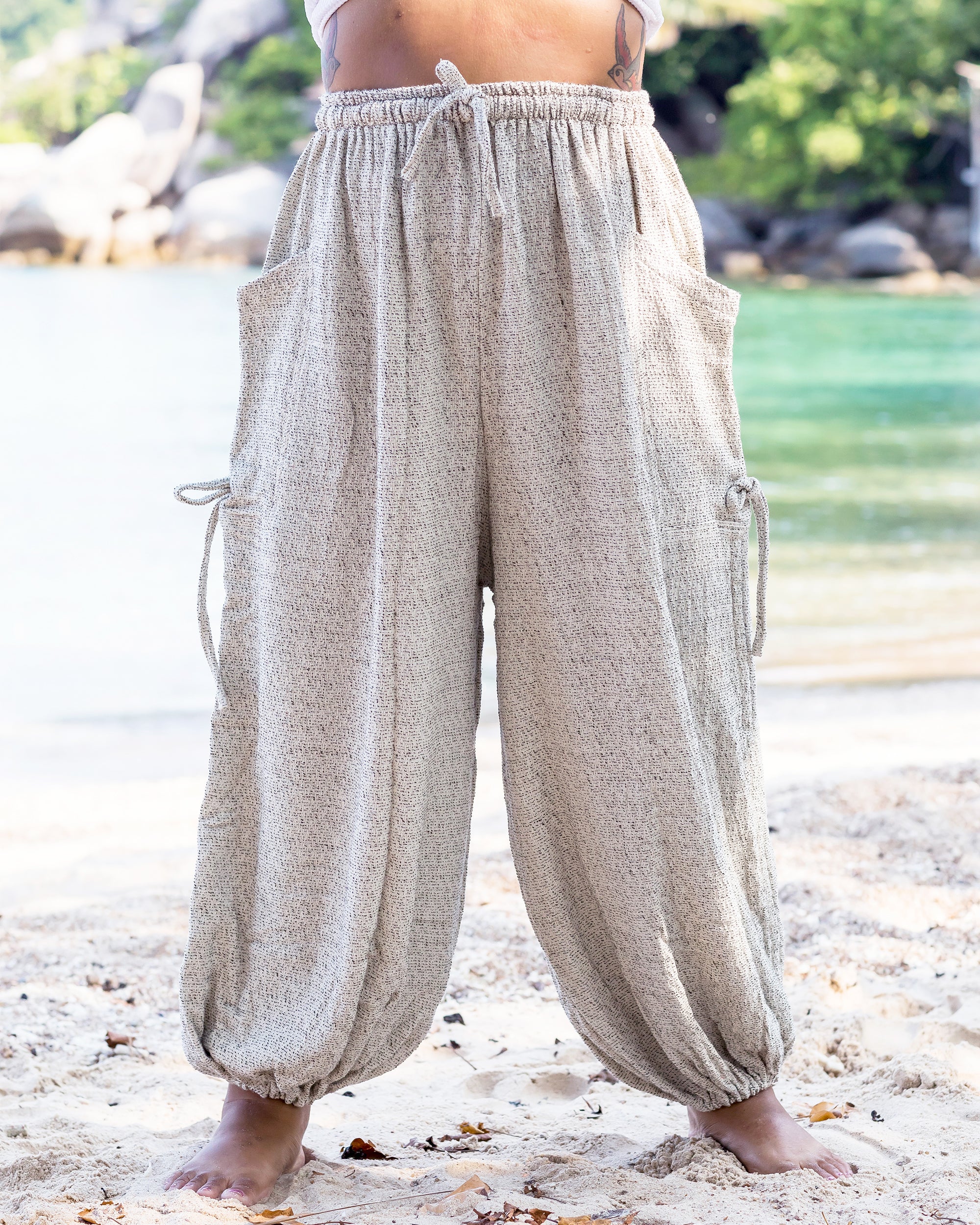 SAND Women's Linen Harem Pants, Beige