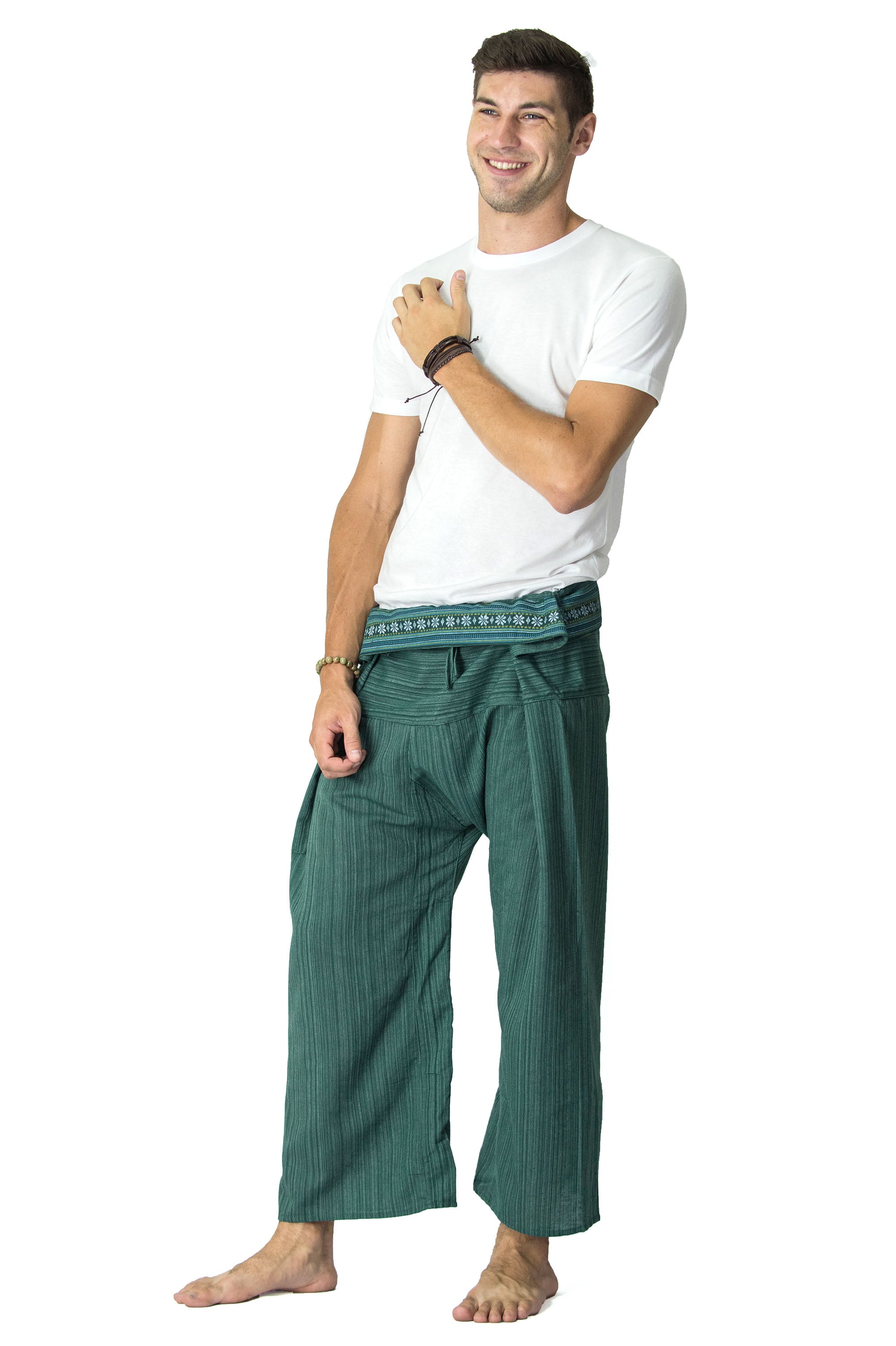 jing shop Men's Thai Fisherman Pants Extra Long Cotton Solid Color with One  Side Pocket Black at  Men's Clothing store