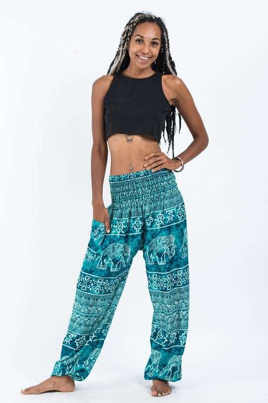 Bohotusk Harem Elephant Pants – Green Elephant Savannah