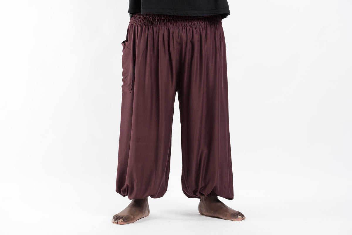 Plus Size Solid Color Men's Harem Pants in Brown