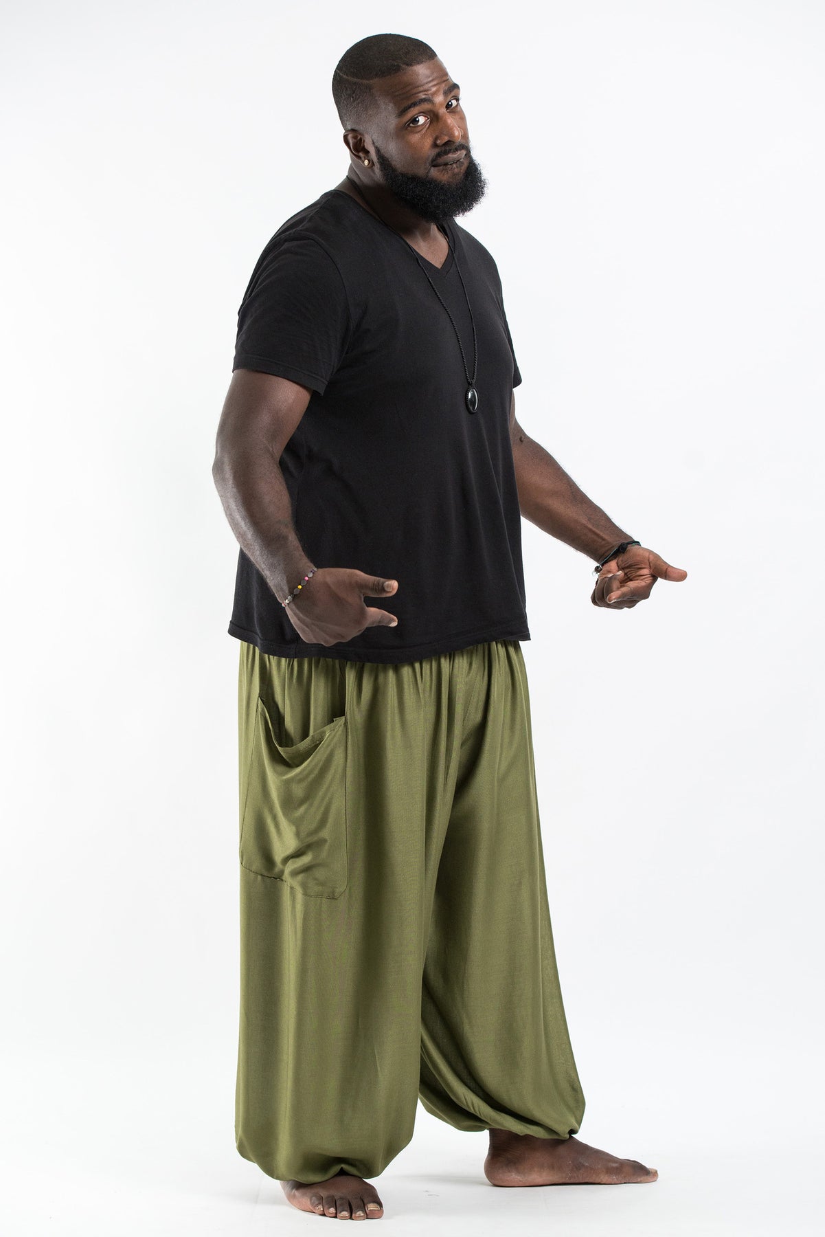 Plus Size Solid Color Men's Harem Pants in Olive