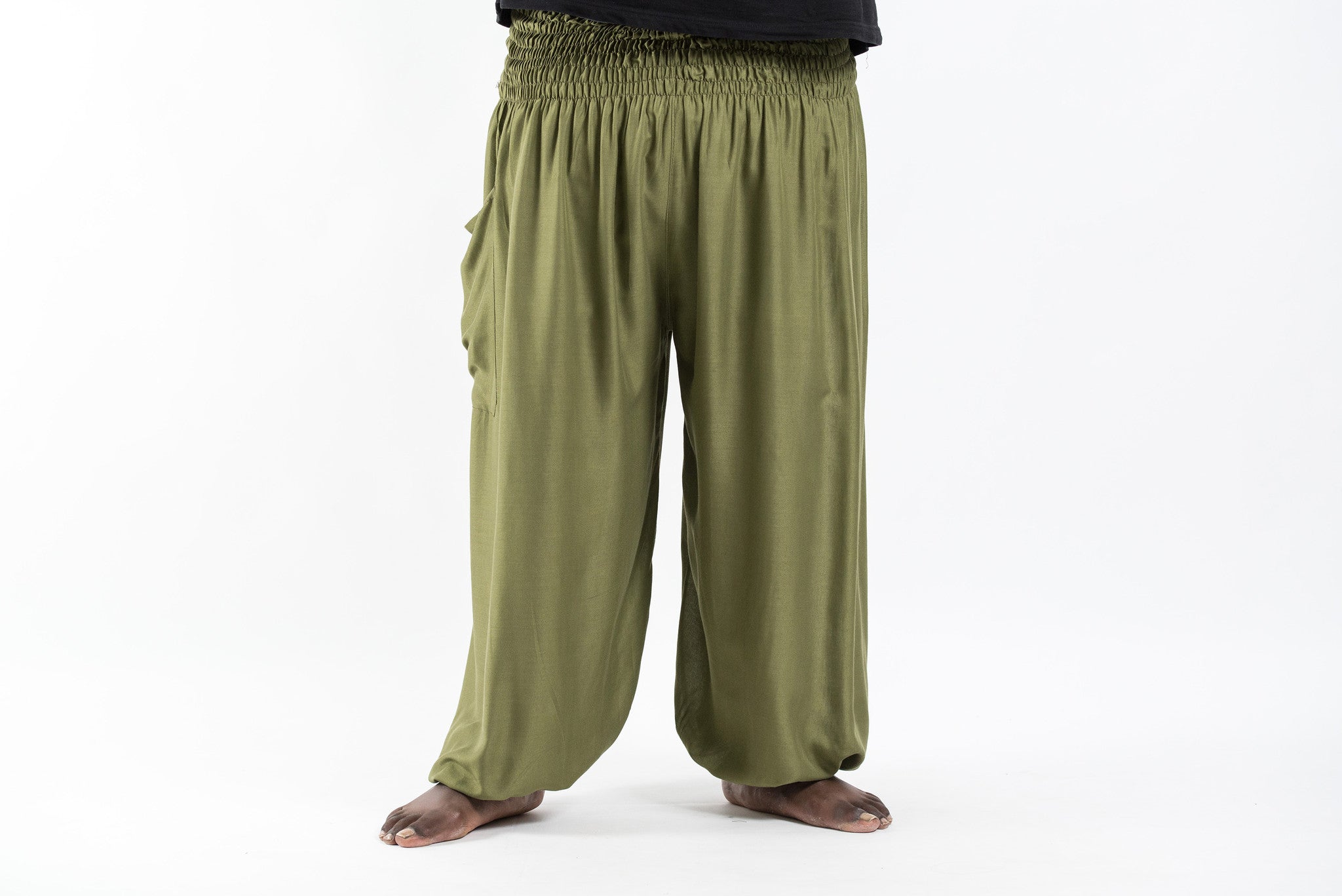 Plus Size Solid Color Men's Harem Pants in Olive