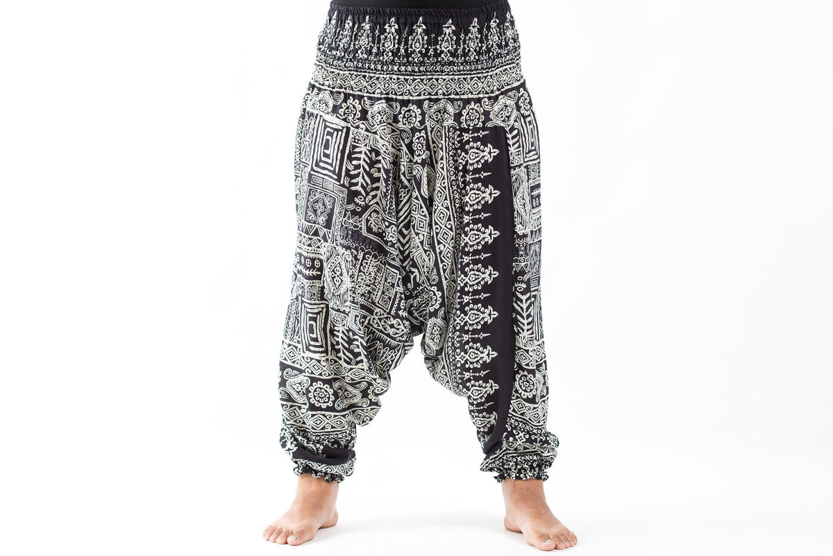 Plus Size Tribal Prints 2-in-1 Jumpsuit Harem Pants in Black