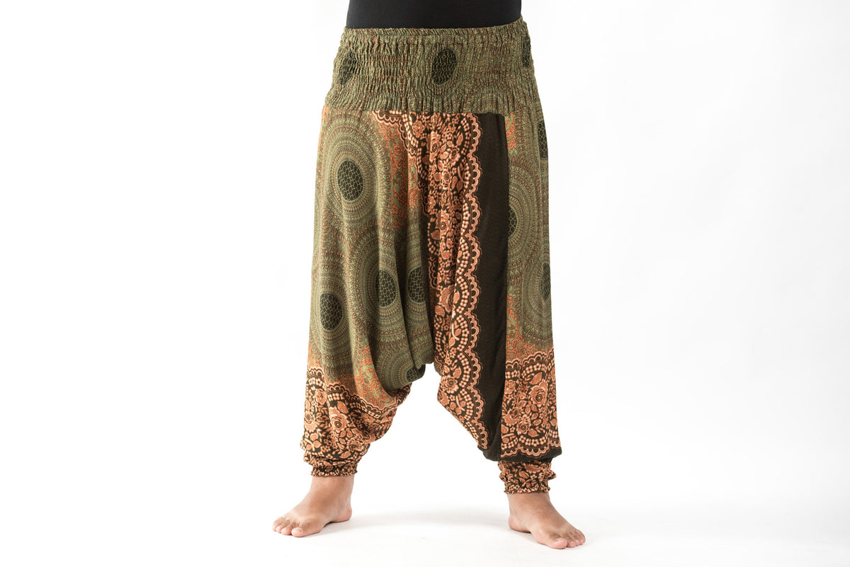 Plus Size Geometric Mandalas 2-in-1 Jumpsuit Harem Pants in Olive