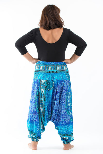 Plus Size Tribal Chakras Drop Crotch Women's Harem Pants in Blue