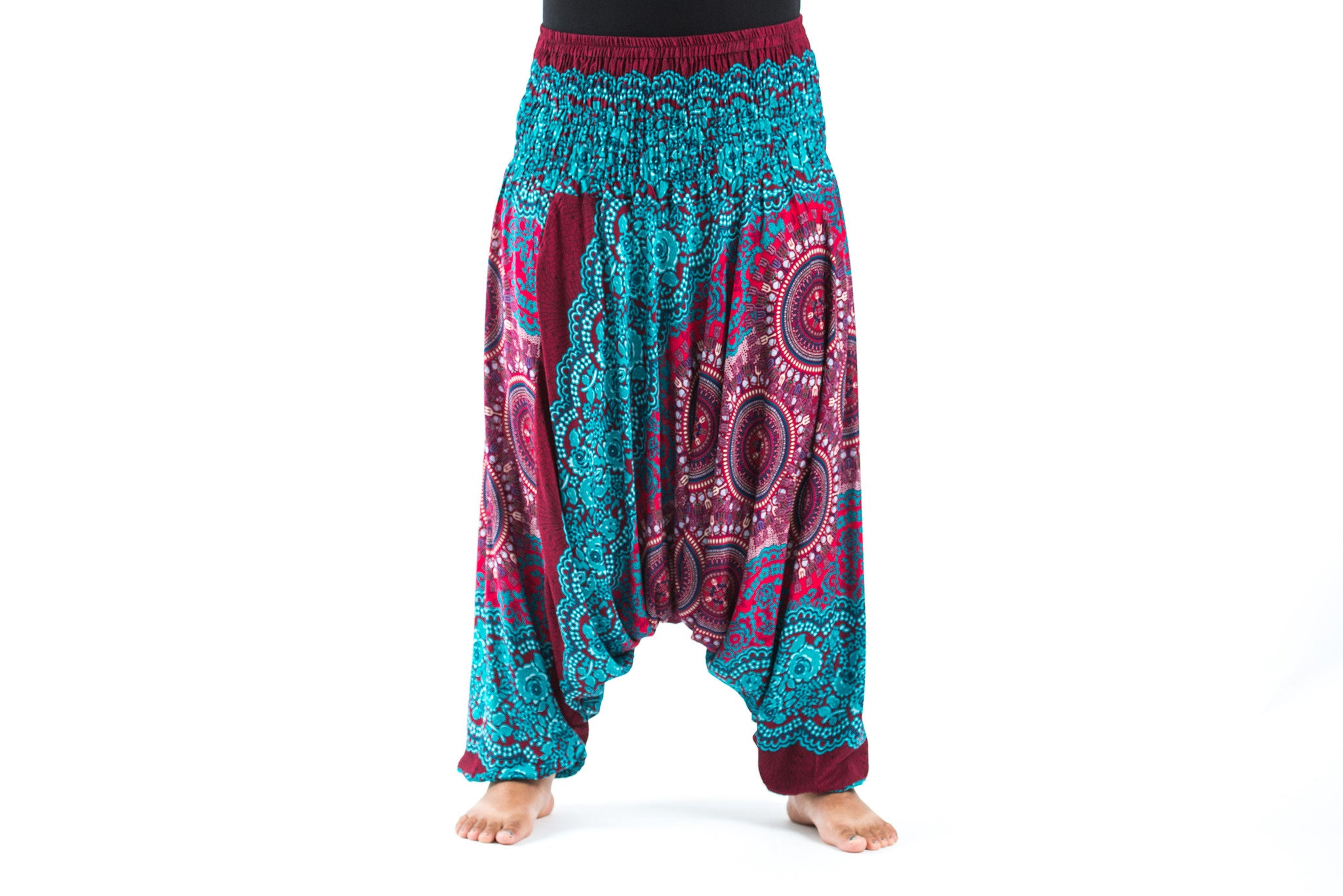 Plus Size Trishula Mandalas 2-in-1 Jumpsuit Harem Pants in Red Blue