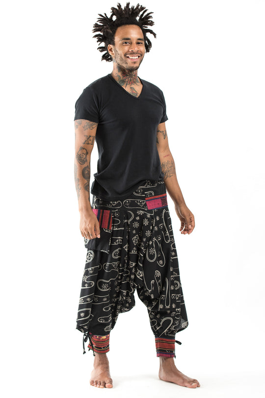 Paisley Thai Hill Tribe Fabric Men's Harem Pants with Ankle Straps