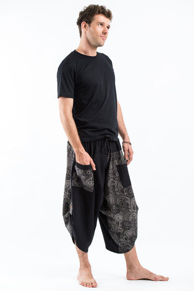 Two Tone Paisley Prints Men's Three Quarter Pants in Black – Harem Pants